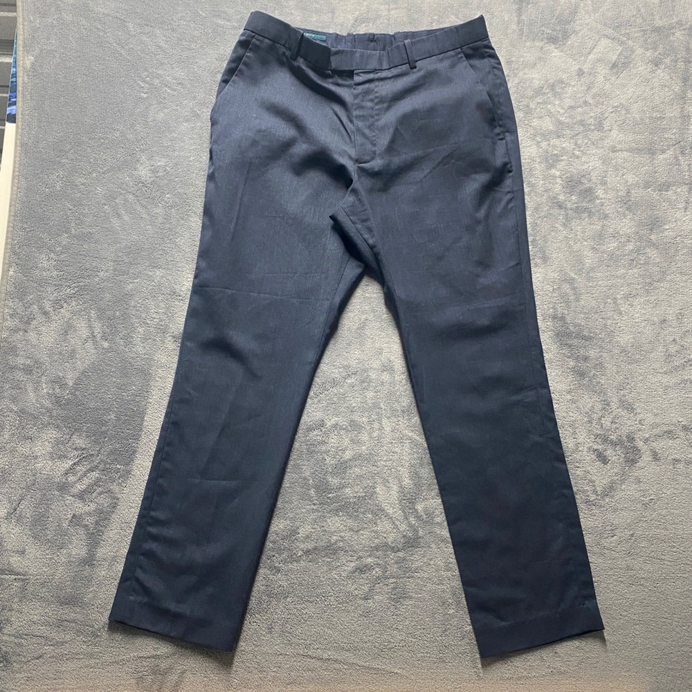 Perry Ellis Dress Pants Mens 32x30 Slim Fit Navy Blue Flat Front Trousers - Picture 1 of 8